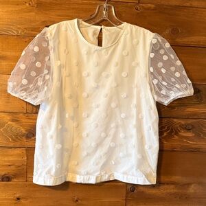 White Swiss Dot Puff Sleeve Blouse